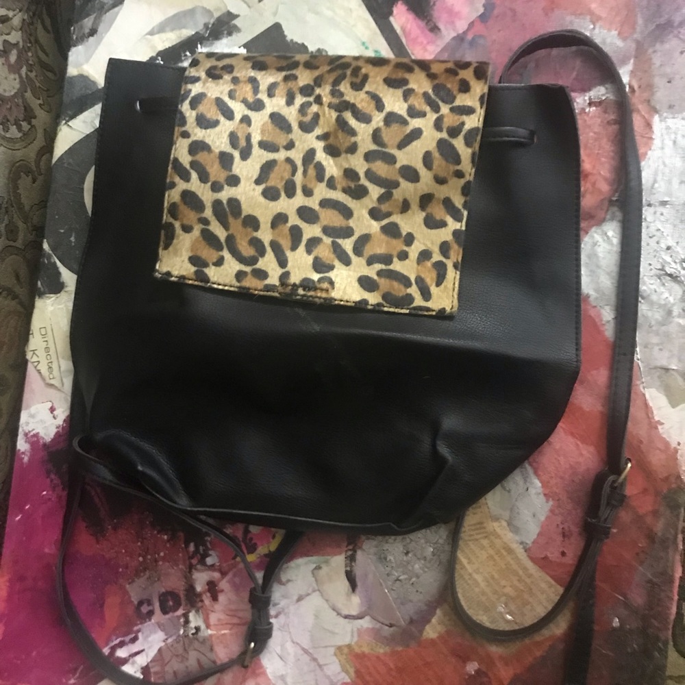 Leather and Leopard Hair Black Book Bag Purse